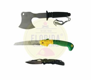 Kit outdoor survival bison 3 piezas hacha, cuchillo y navaja