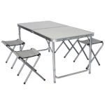 Mesa plegable de aluminio con 4 banquitos marca morgul
