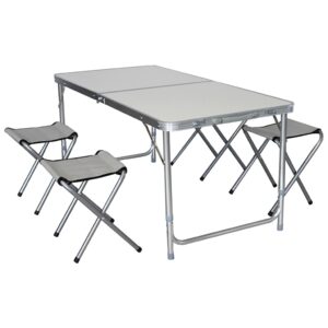 Mesa plegable de aluminio con 4 banquitos marca morgul